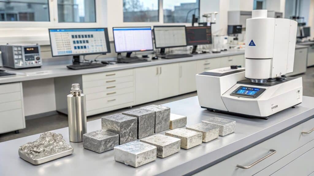 Scientist using spectrometer for aluminum analysis